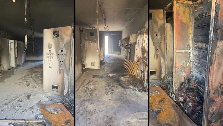 חדר החשמל המפויח תאגיד המים "נווה מדבר" קרס בעקבות להצתה בחדר חשמל ע"י עבריינים שדרשו פרוטקשן