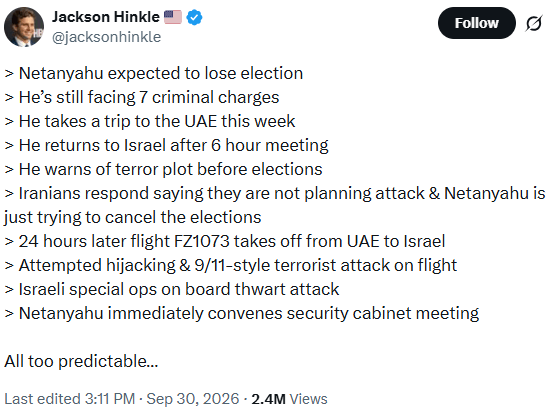 הציוץ של ג'קסון הינקל (צילום מתוך רשת X) הציוץ של ג'קסון הינקל
