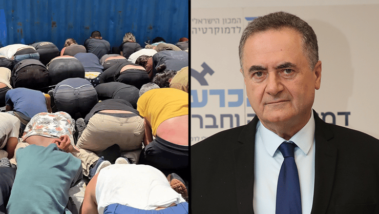 השר כ"ץ והפעילים שנעצרו במשט לעזה (צילום: ריאן פרויס) פנתה לבין גביר - ורותקה על ידי שב״ס