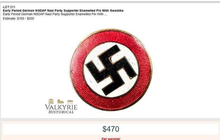 סמל נאצי (צילום: מתוך אתר valkyrieauctions) מכירה פומבית של פריטים מהשואה בנורבגיה