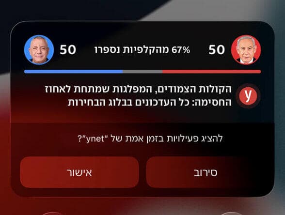 בקבלה של ההתראה הראשונה צריך ללחוץ "אישור" לייב אקטיביטי בחירות 2026 באייפון