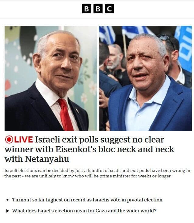 "אין מנצח ברור", גם בכותרת של ה-BBC הכותרות בעולם על הבחירות בישראל