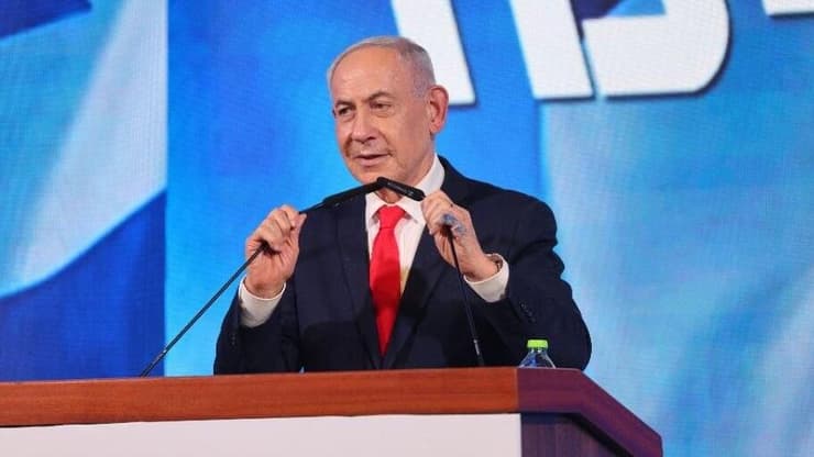 "הרוב הציוני חייב להתעשת ולהתלכד". נתניהו, הלילה (צילום: אלכס קולומויסקי) נאום יו"ר הליכוד בנימין נתניהו