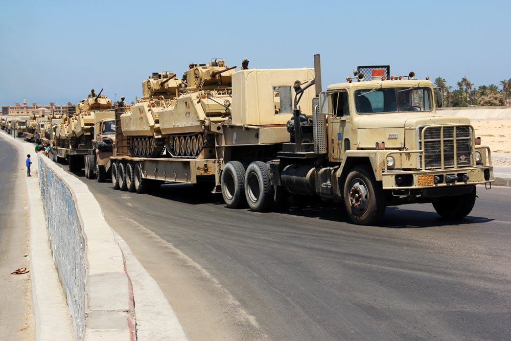 Egyptian tanks being transported in northern Sinai 