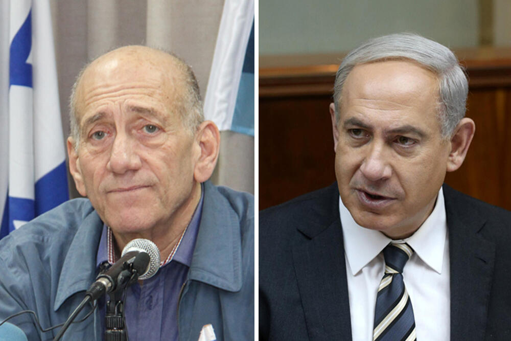 Former Prime Minister Ehud Olmert and Prime Minister Benjamin Netanyahu 