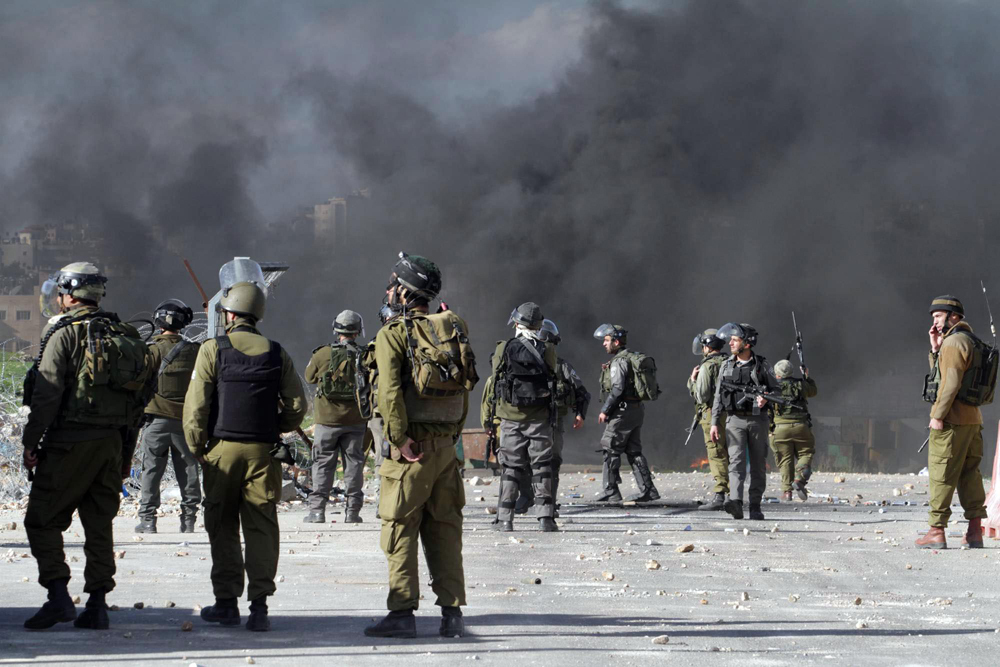 IDF soldiers during a West Bank riot north of Jerusalem 
