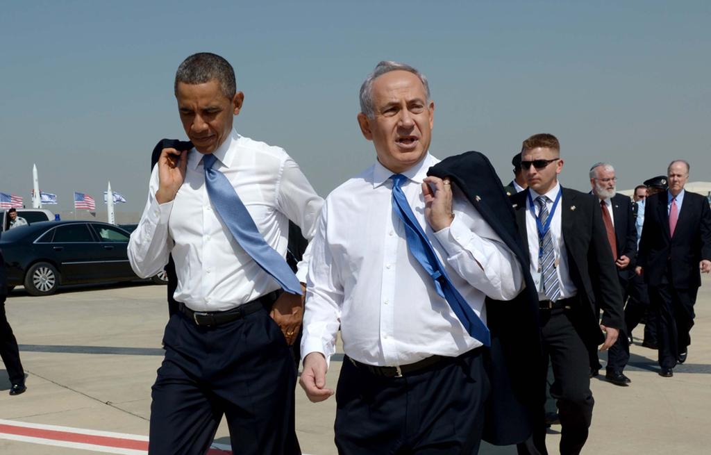 Barack Obama is greeted by Benjamin Netanyahu in Israel in 2013 