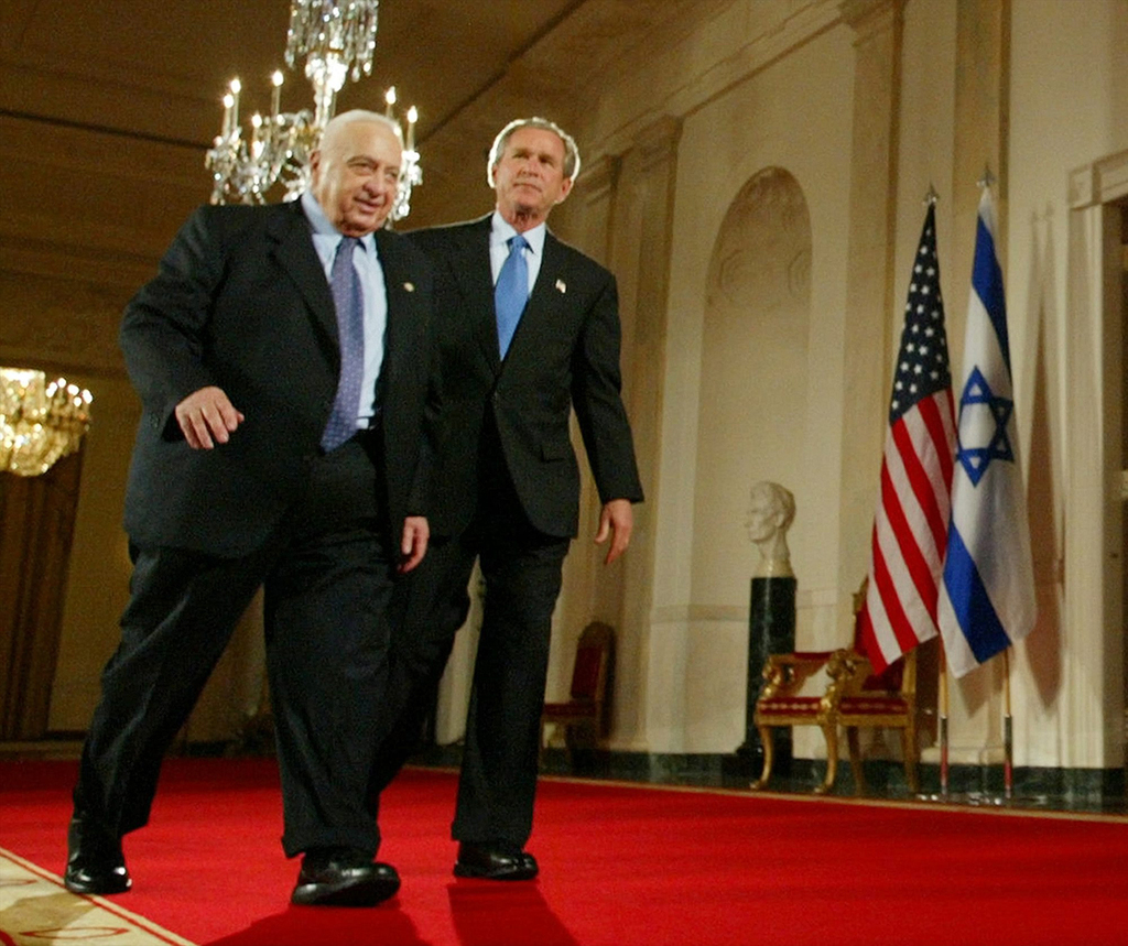 Then-Prime Minister of Israel Arik Sharon meeting with then-U.S. President George Bush at the White House in 2005 