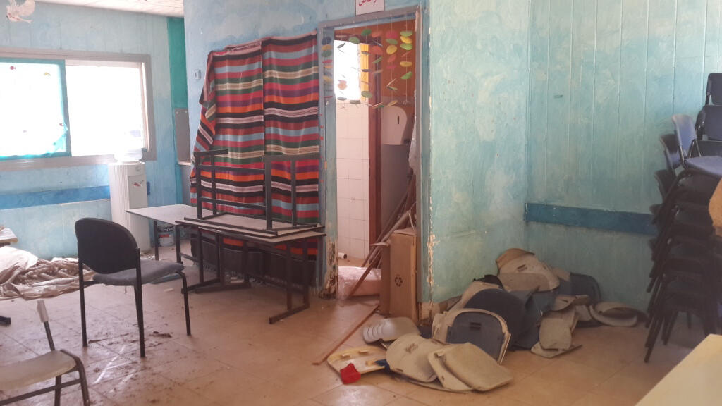A disheveled classroom at a school in the Arab community of Jisr az-Zarqa 