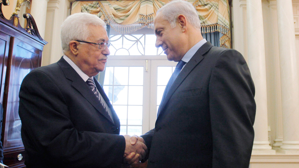 Palestinian President Mahmoud Abbas and Prime Minister Benjamin Netanyahu meeting in Washington in 2014