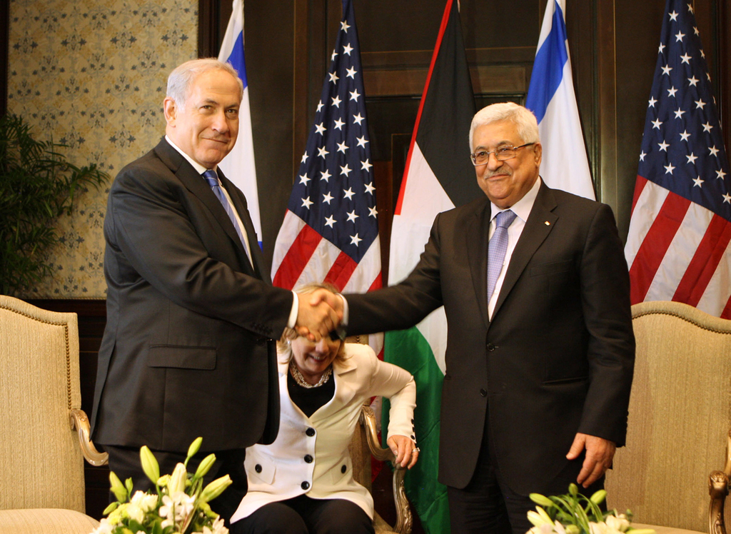 Prime Minister Benjamin Netanyahu and Palestinian President Mahmoud Abbas meeting in 2014 