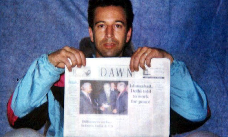 A screengrab from a video released by Daniel Pearl's kidnappers showing the Wall Street Journal reporter in captivity 