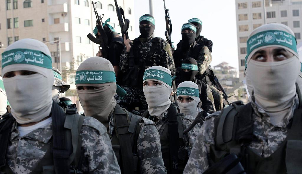 Hamas' Izz ad-Din al-Qassam Brigades marching through Gaza City
