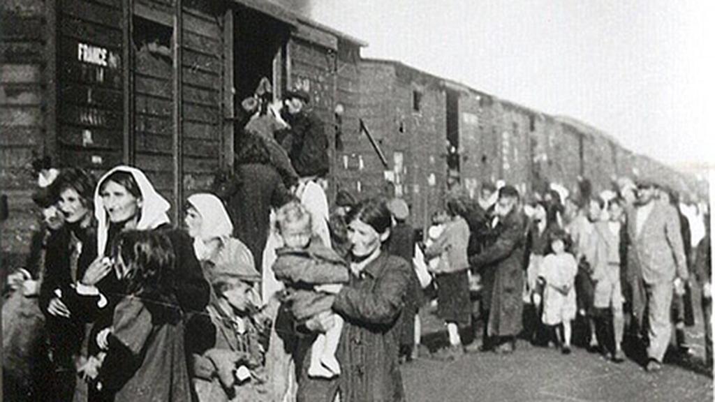 Prisoners arrive at Sobibor concentration camp in Poland 