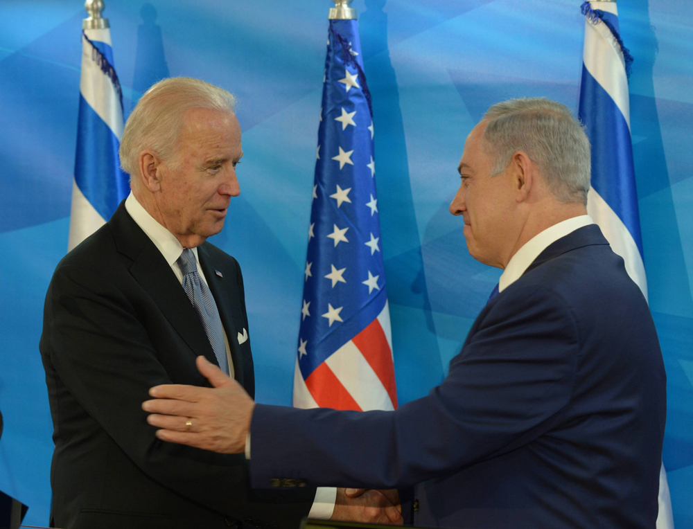 Then-U.S. VP Joe Biden meeting with Netanyahu during a visit to Israel in 2016 
