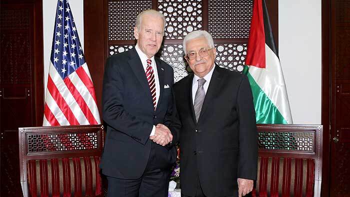 President-elect Joe Biden with Palestinian President Mahmoud Abbas during his visit to Ramallah in 2016