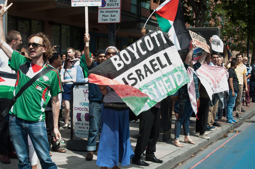 Pro-Palestinian protesters calling to boycott Israel, in London, England, in 2014 