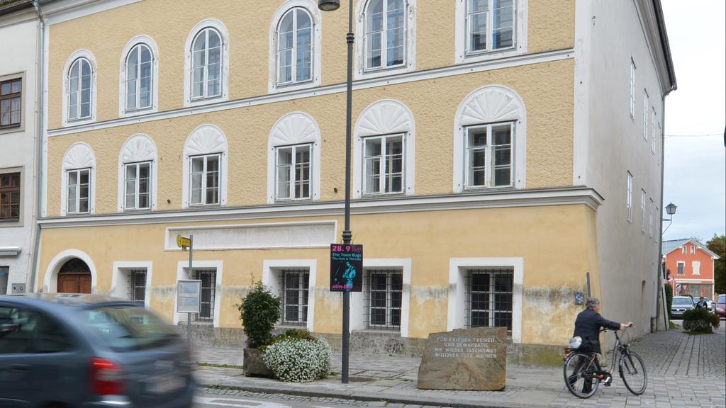 Adolf Hitler's birthplace in Austria, with the memorial visible outside 