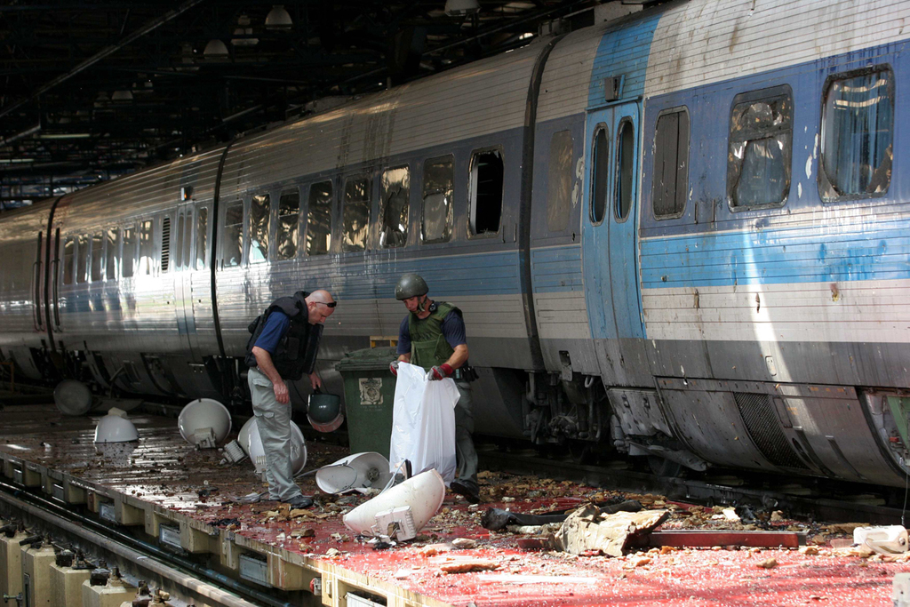 The aftermath of a Hezbollah missile strike on a train in Haifa during the 2006 war 