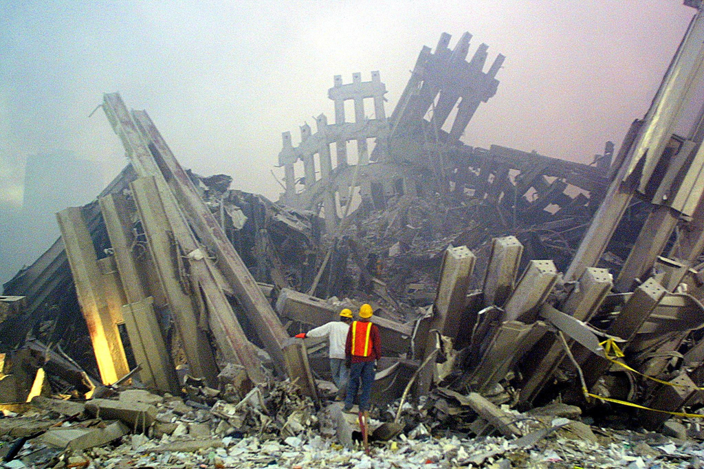 The wreckage after collapse of World Trade Center twin towers 