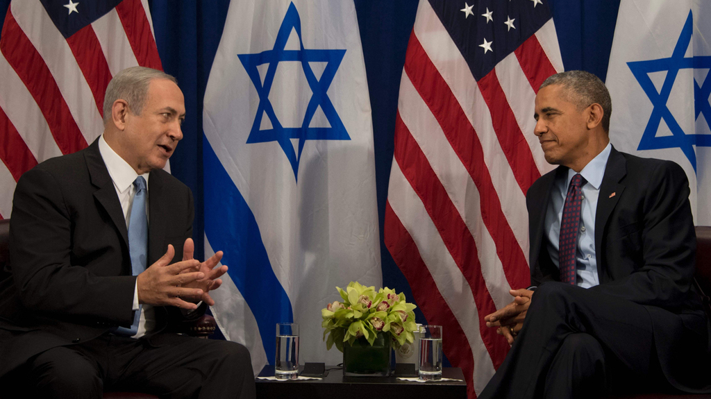 Then-prime minister Benjamin Netanyahu with then-U.S. president Barack Obama, New York, 2016 