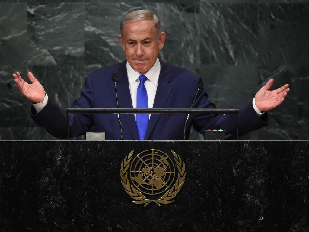 Prime Minister Benjamin Netanyahu speaking at the UN 