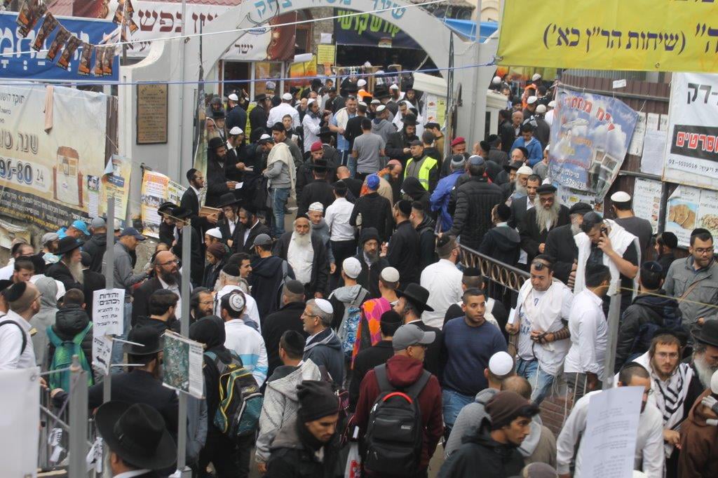 Thousands of parishioners outside the burial site of Rabbi Nachman of Breslov 