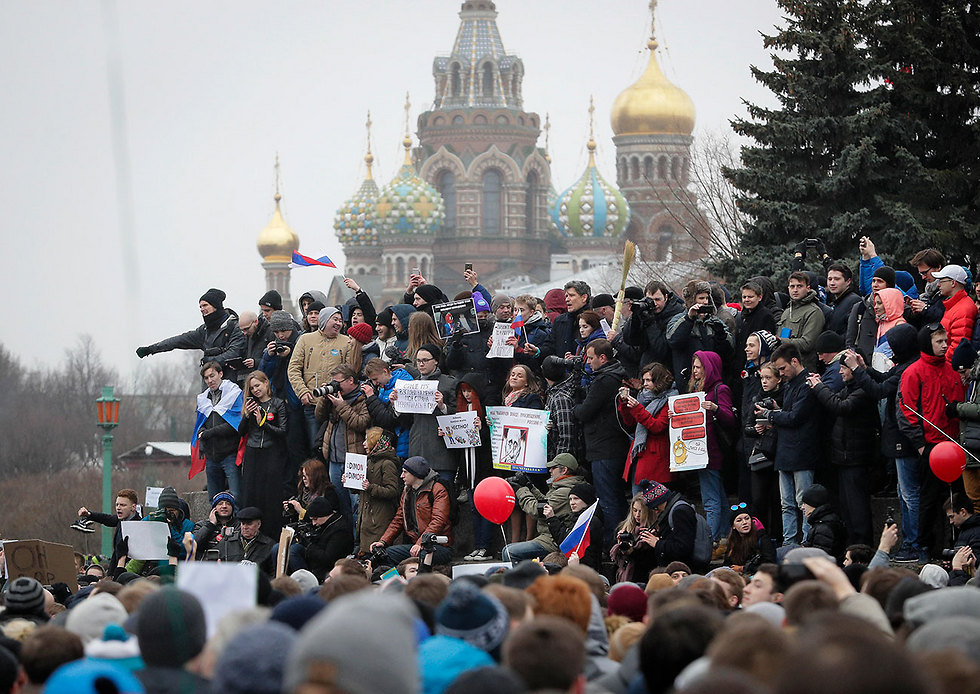 Anti-Putin demonstrators during a 2017 protest in Moscow 