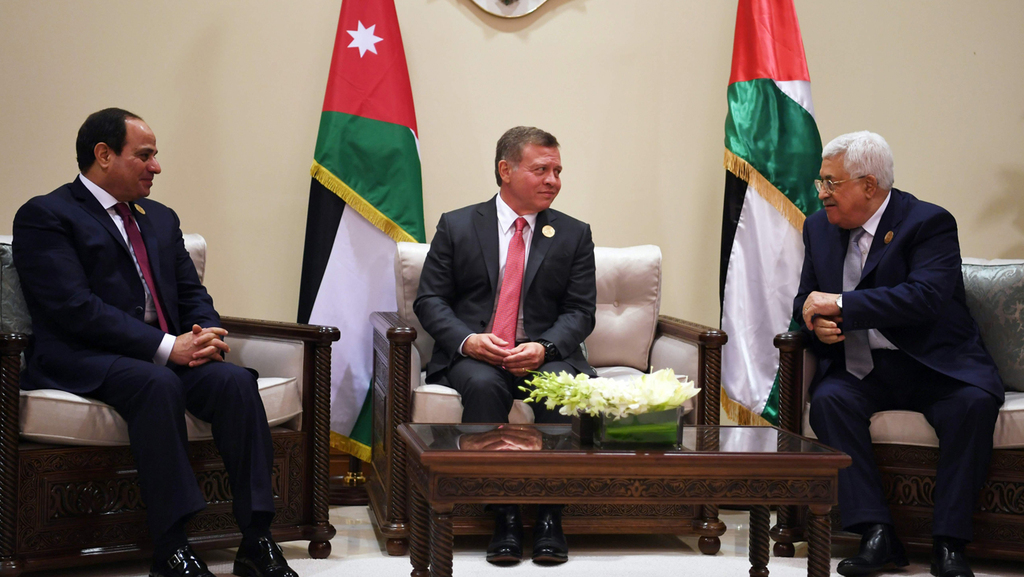 King of Jordan Abdullah II, Palestinian President Mahmoud Abbas and Abdel Fattah el-Sisi Egypt's President 