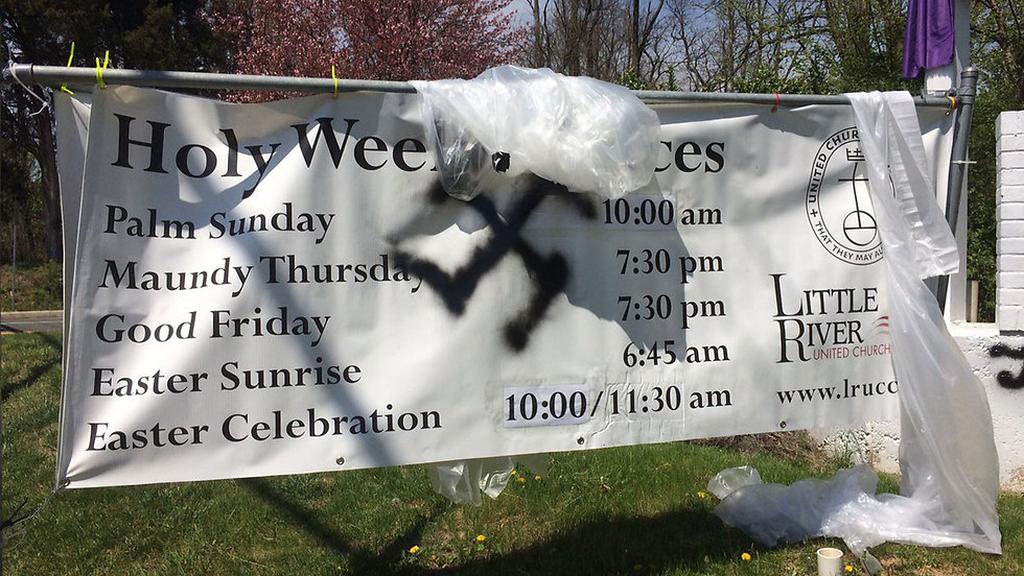 A swastika si daubed on a church notice in Virginia