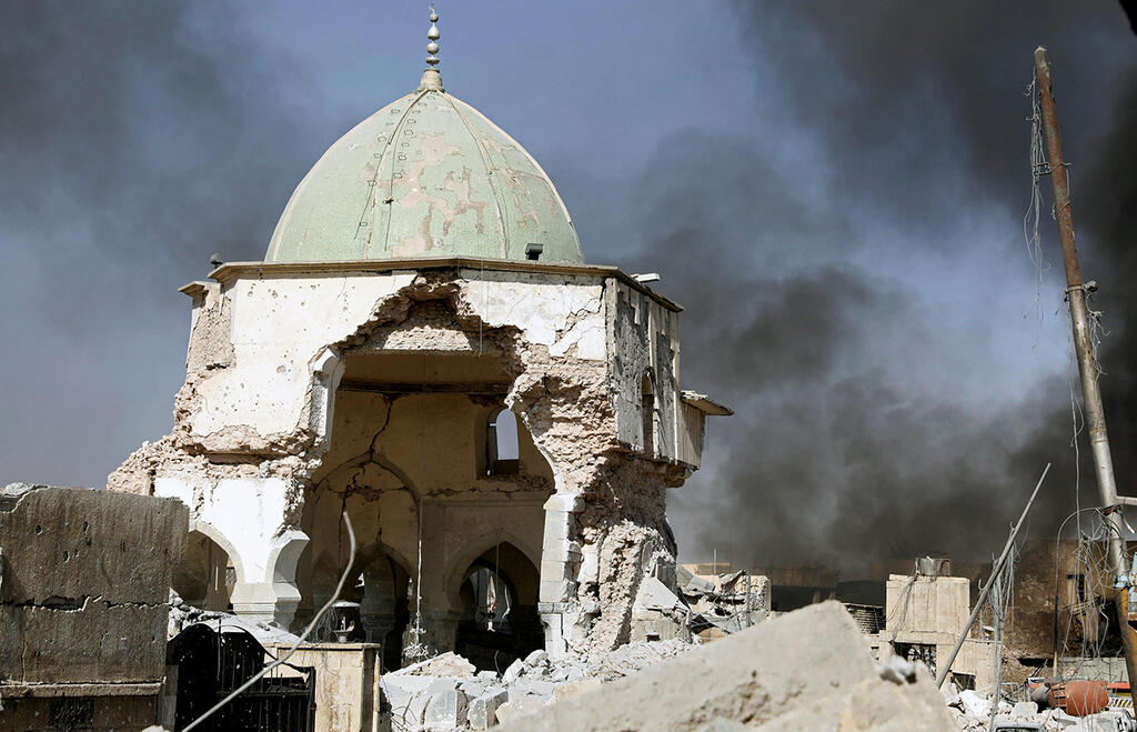 A mosque destroyed in bombing, in Mosul, Iraq 