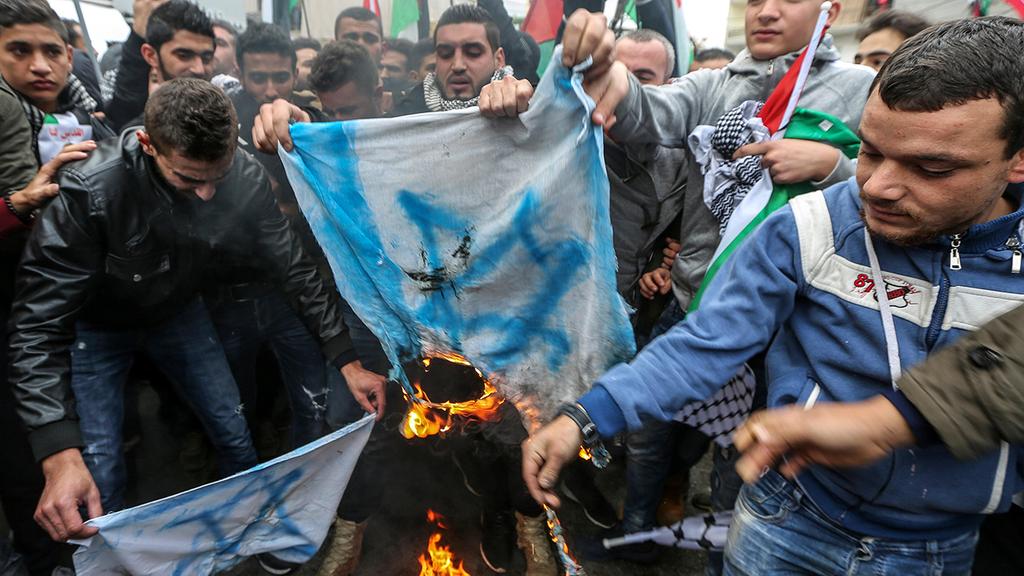 Israeli flags being burned in Beirut after Trump's decision to move U.S. embassy to Jerusalem 