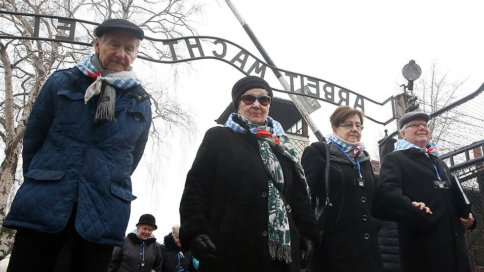 Holocaust survivors in the Auschwitz concentration camp during the 2018 International Holocaust Day events 