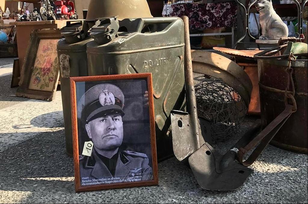 An image of Mussolini on sale in a market in Verona, Italy 