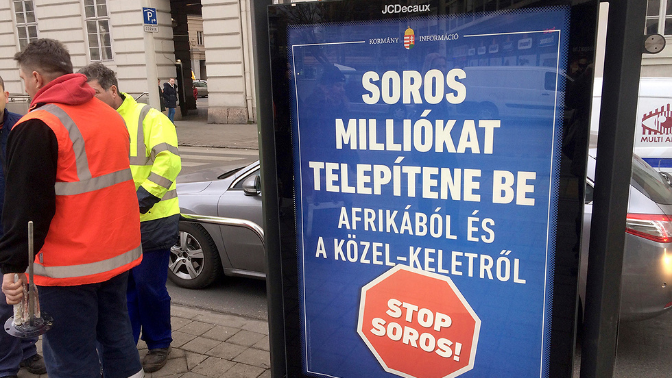 An anti-Soros ad placed on a bus stop in Hungary 