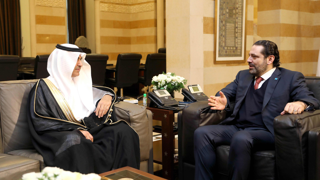 Then Lebanon Prime Minister Saad Hariri in a meeting with Saudi envoy Nizar al-Aloula in Beirut in 2018 