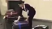 עובדת בשדה תעופה ביפן מנקה מזוודות