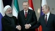נשיא איראן חסן רוחאני נשיא רוסיה ולדימיר פוטין נשיא טורקיה רג'פ טאיפ ארדואן ב אנקרה