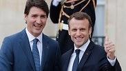 נשיא צרפת עמנואל מקרון ו ג'סטין טרודו ראש ממשלת קנדה ב פריז