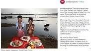 הודו צלם נתן להודים אוכל מ פלסטיק כדי לצלם עוני