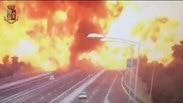 פיצוץ ב בולוניה איטליה תיעוד התנגשות בין שתי משאיות