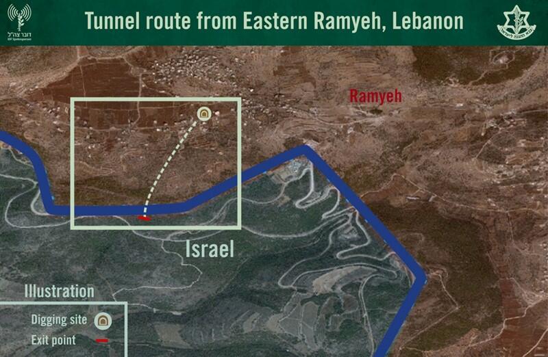 Map showing tunnel from Lebanon into Israel