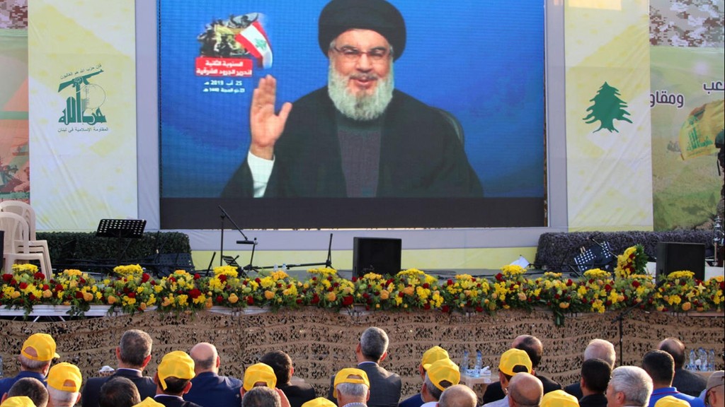 Hezbollah leader Hassan Nasrallah addresses supporters after the Syria strike attributed to Israel 