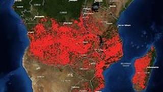צילומי לווין של נאס"א שריפות ב יערות הגשם של אפריקה אגן הקונגו 
