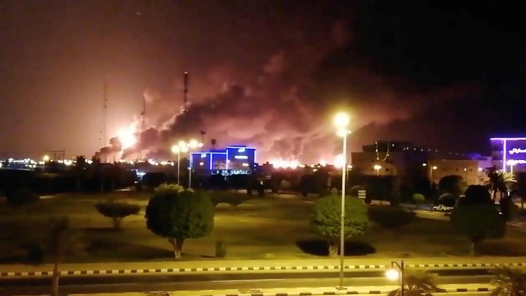 Smoke rises after the drone strike on the Aramco facility in Saudi Arabia  