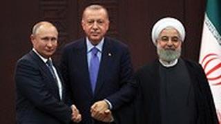 נשיא רוסיה ולדימיר פוטין נשיא איראן חסן רוחאני נשיא טורקיה רג'פ טאיפ ארדואן פגישה ב אנקרה