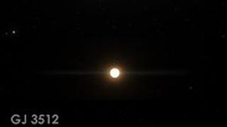 השמש ומסלולו של מרקורי (למעלה) לעומת GJ3512 וכוכב הלכת שלו 