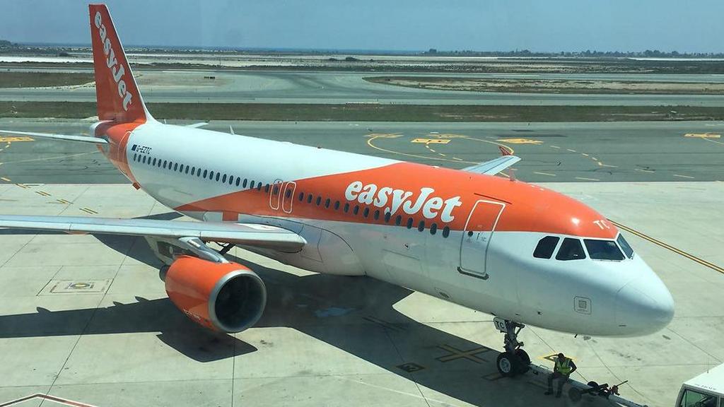 A plane from low-cost airline easyJet at Ben-Gurion Airport in Tel Aviv  
