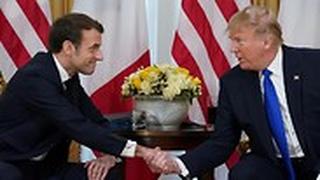נשיא ארה"ב דונלד טראמפ ו נשיא צרפת עמנואל מקרון ב פסגת נאט"ו ב לונדון