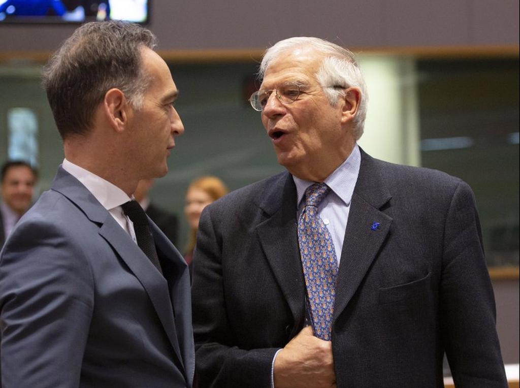 German Foreign Minister Heiko Maas, left, speaks with European Union foreign policy chief Josep Borrell